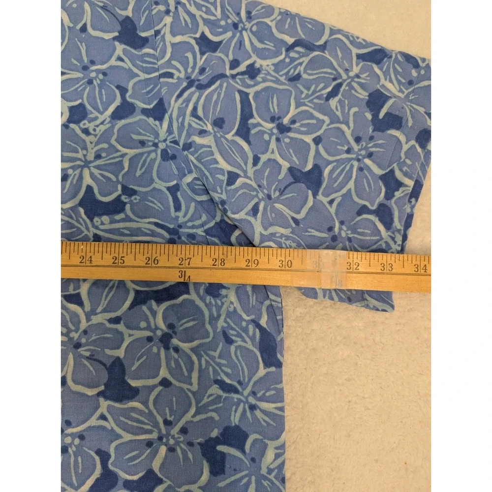 Vintage Polo Ralph Lauren Men's 2XL Linen Aloha Hawaiian Loop Floral Shirt‎ Blue